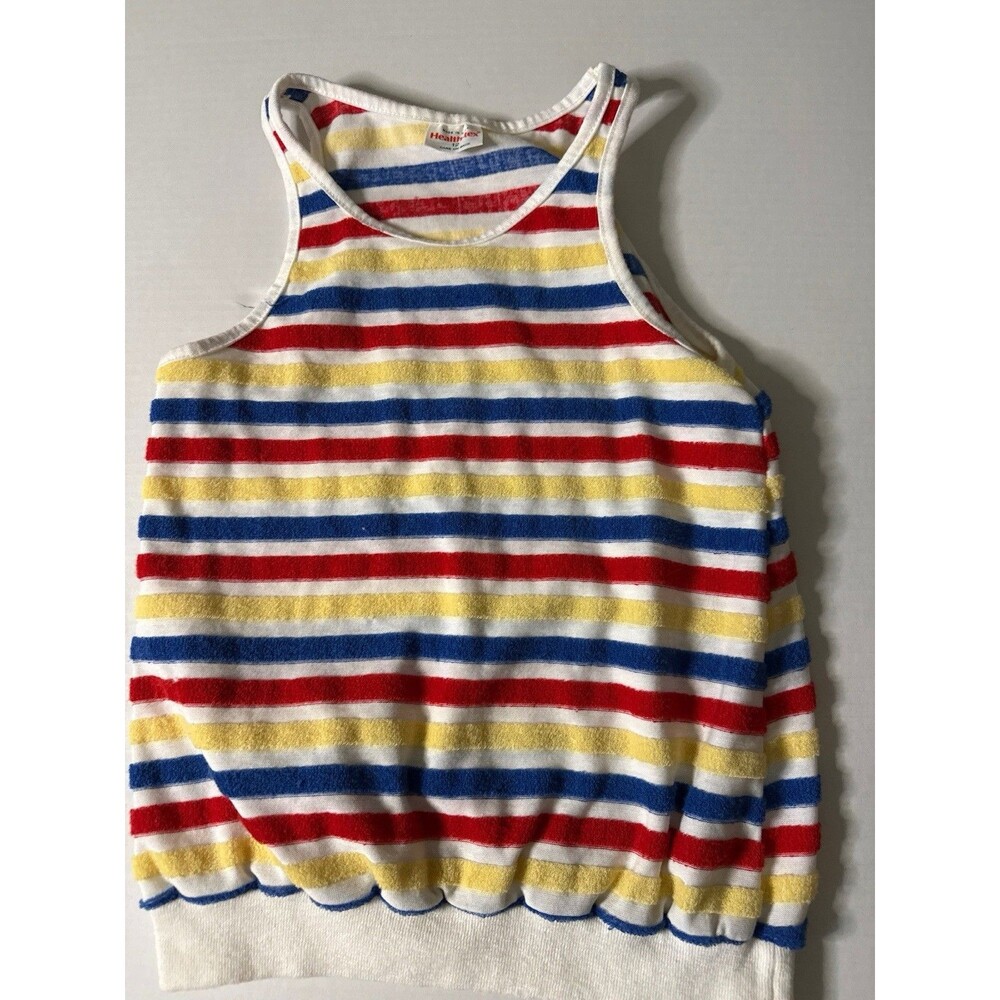 Vintage 70s Health-tex Striped Terry Cloth Tank Top | Kids Size 12 Retro Summer